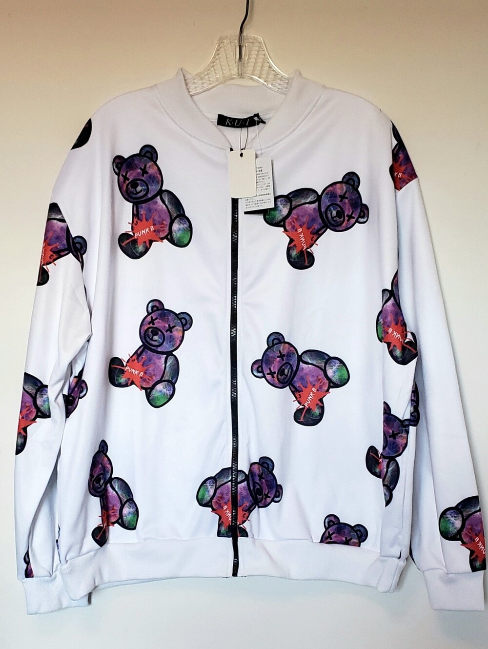New With Tags Japan Teddy Bear Print Streetwear Bomber Jacket K.U.I. Brand